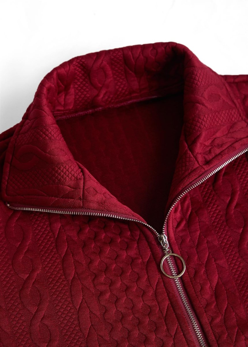 Elovana® Wine Red Jacquard Sleeveless Stand Collar Waistcoat - Elovana Montreal - 