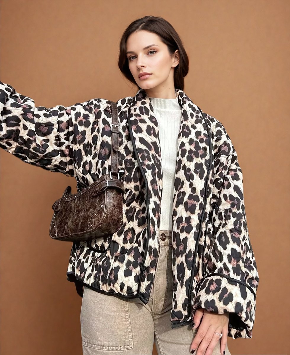 Fanny | Leopard Print Quilted Jacket - Elovana Montreal - Jackets