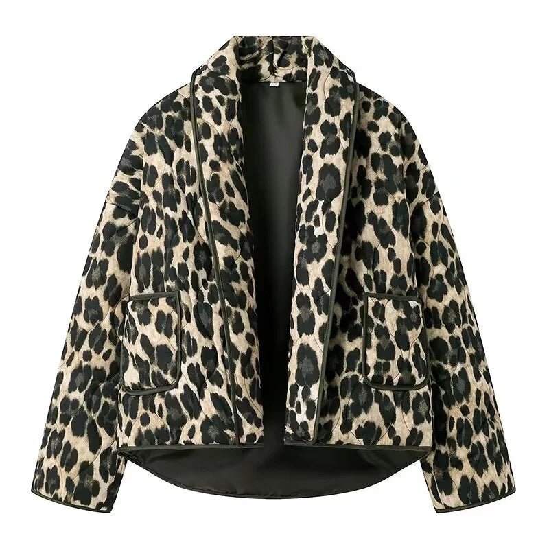 Fanny | Leopard Print Quilted Jacket - Elovana Montreal - Jackets