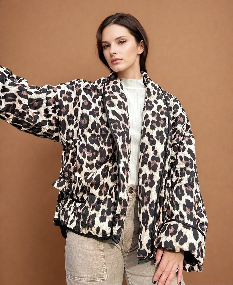 Fanny | Leopard Print Quilted Jacket - Elovana Montreal - Jackets