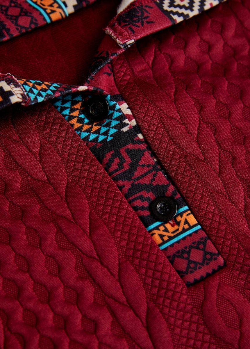 Final Sale Elovana® Wine Red Patchwork Tribal Print Long Sleeve Hoodie - Elovana Montreal - 