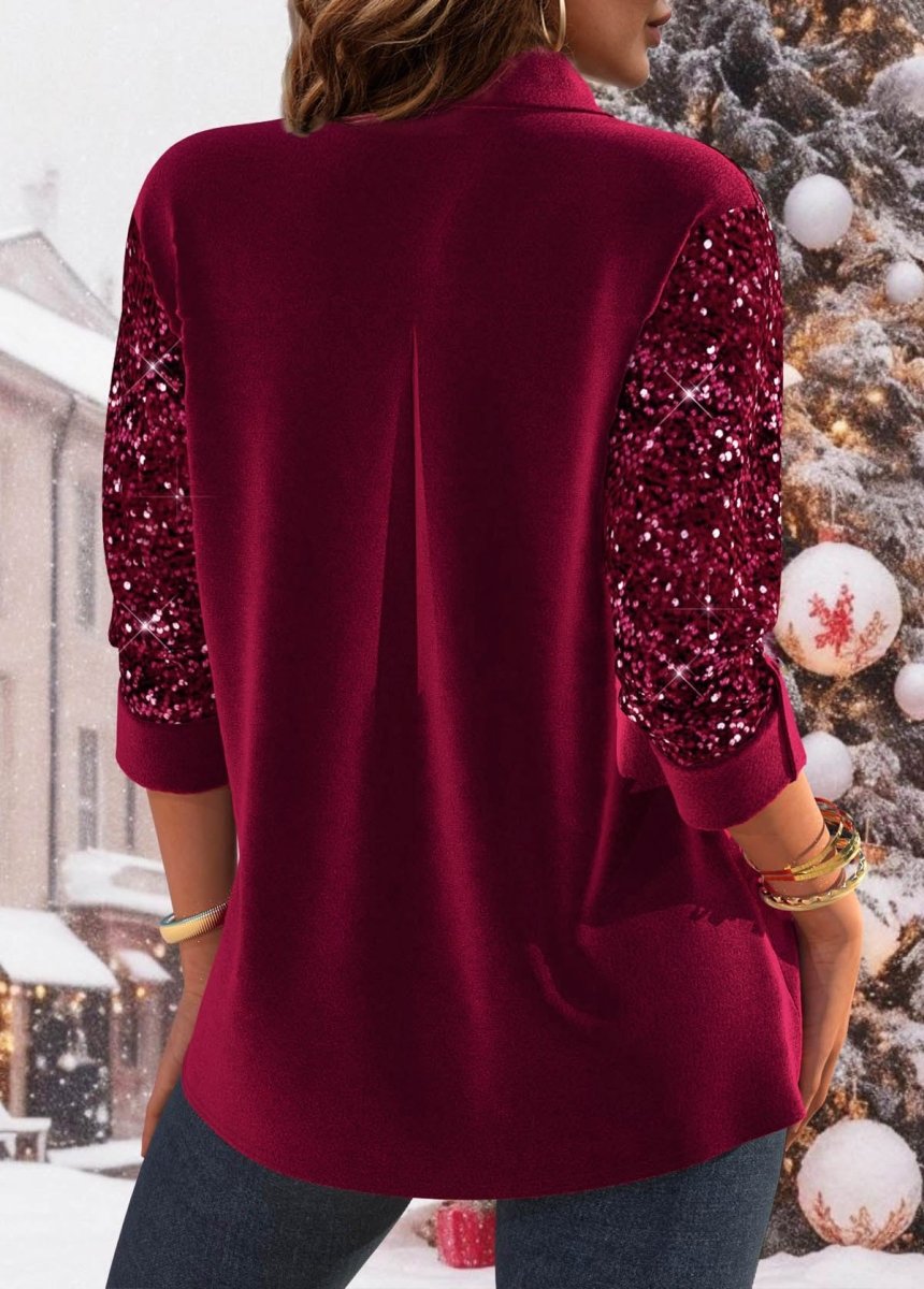 Final Sale Elovana® Wine Red Sequin Velvet Long Sleeve Shirt - Elovana Montreal - 