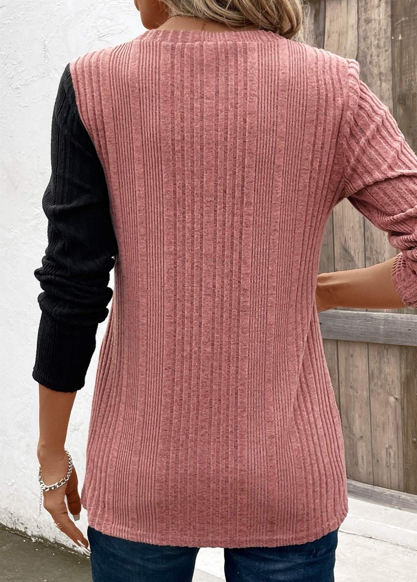 Flash Sale Elovana DESIGN Pink Patchwork Long Sleeve Round Neck T Shirt - Elovana Montreal - 