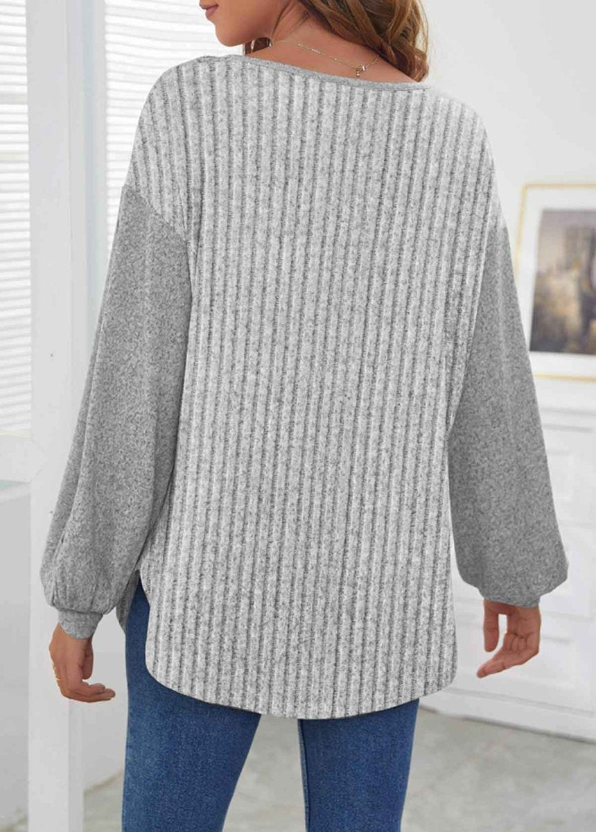 Flash Sale Elovana® Grey Button Long Sleeve Round Neck Sweatshirt - Elovana Montreal - 