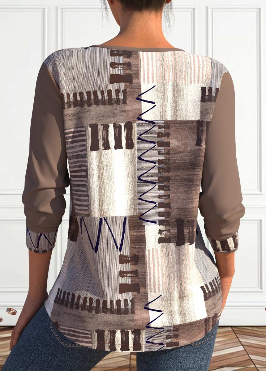 Flash Sale Elovana® Light Coffee Lace Up Geometric Print Long Sleeve Sweatshirt - Elovana Montreal - 