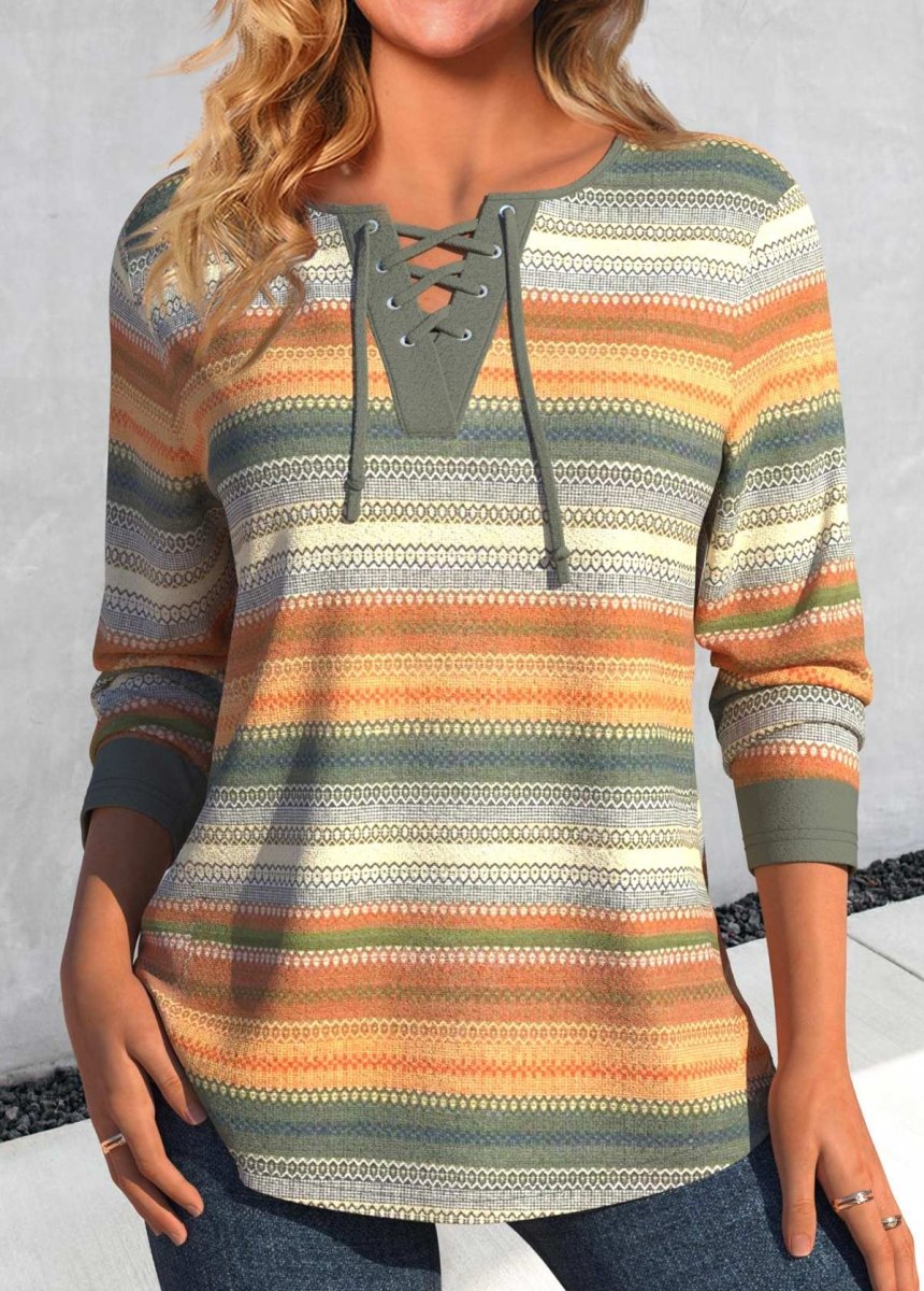 Flash Sale Elovana Multi Color Lace Up Striped T Shirt - Elovana Montreal - 