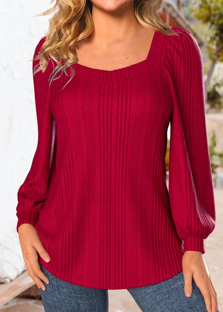 Flash Sale Elovana® Red Long Sleeve Square Neck Sweatshirt - Elovana Montreal - 