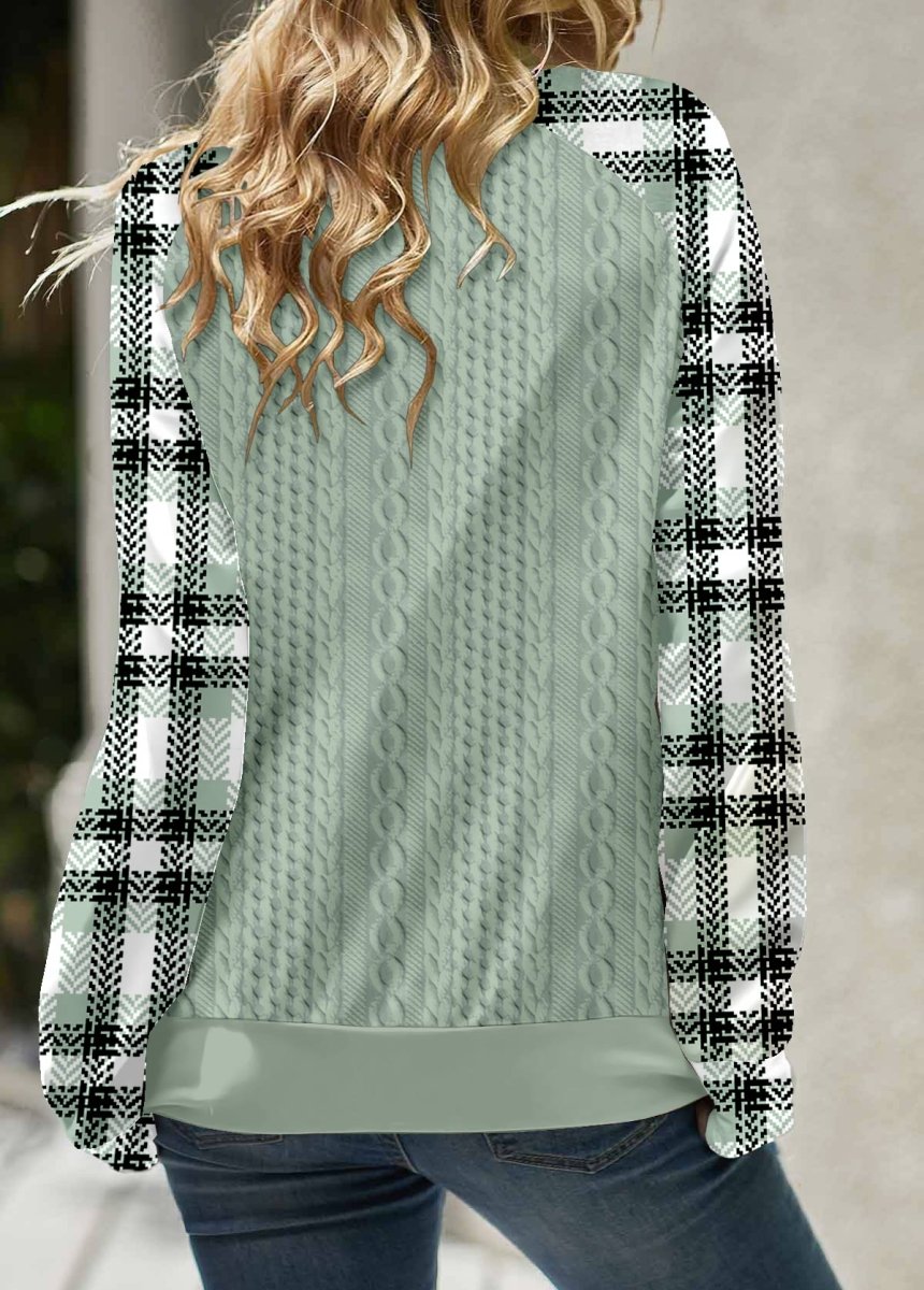 Flash Sale Elovana® Sage Green Lace Up Plaid Long Sleeve Sweatshirt - Elovana Montreal - 