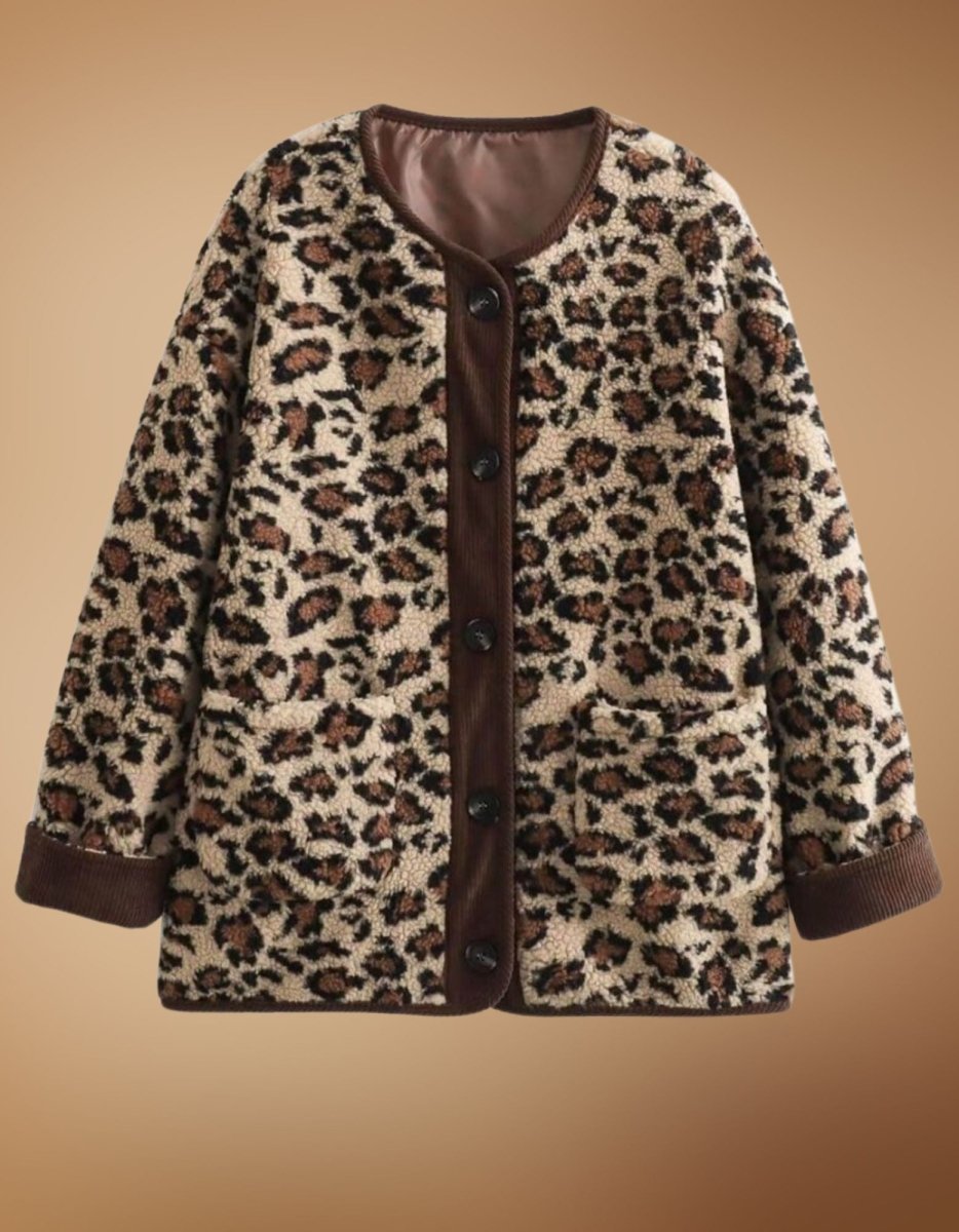 Inès | Casual Loose Leopard Print Long Sleeve Jacket - Elovana Montreal - Jackets