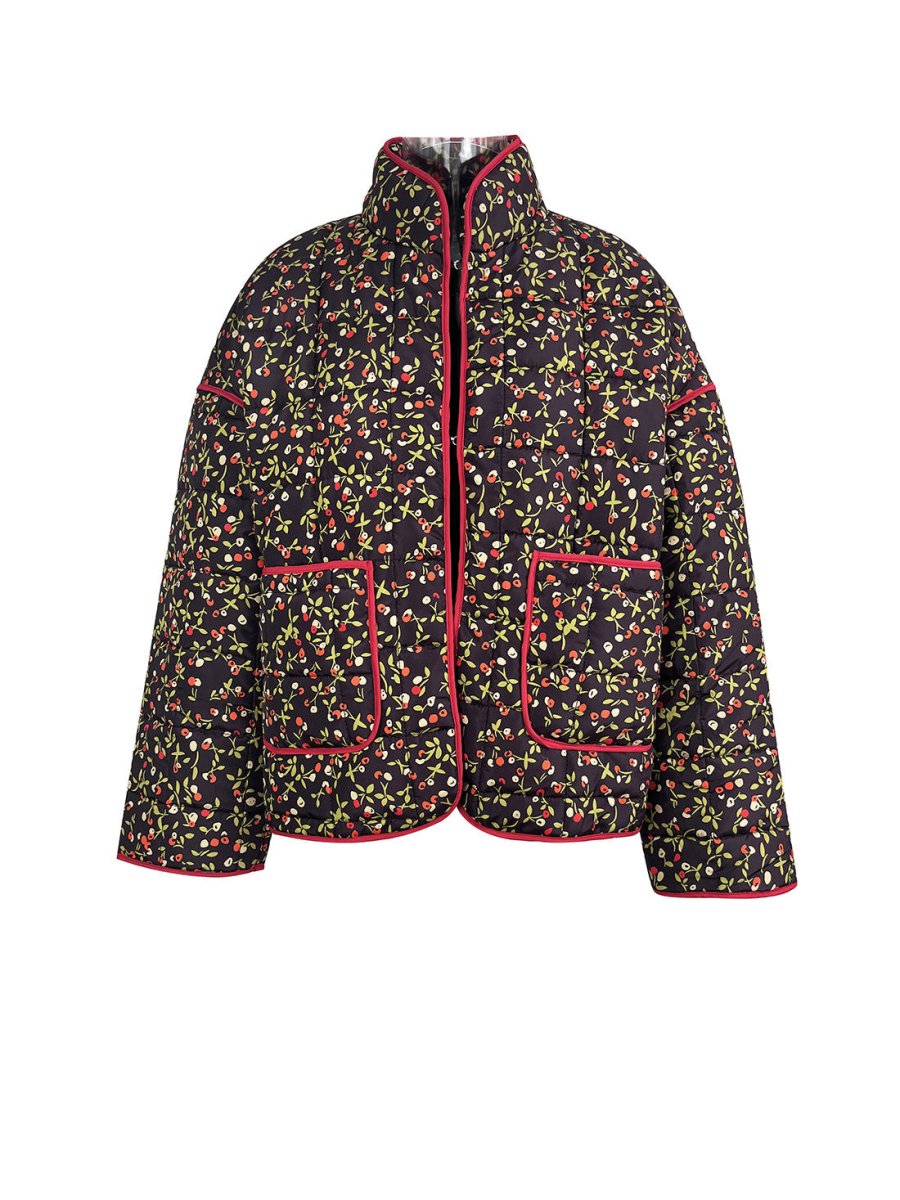 Jade | Flower Print Pocket Clip Cotton Drop Shoulder Jacket - Elovana Montreal - Jackets