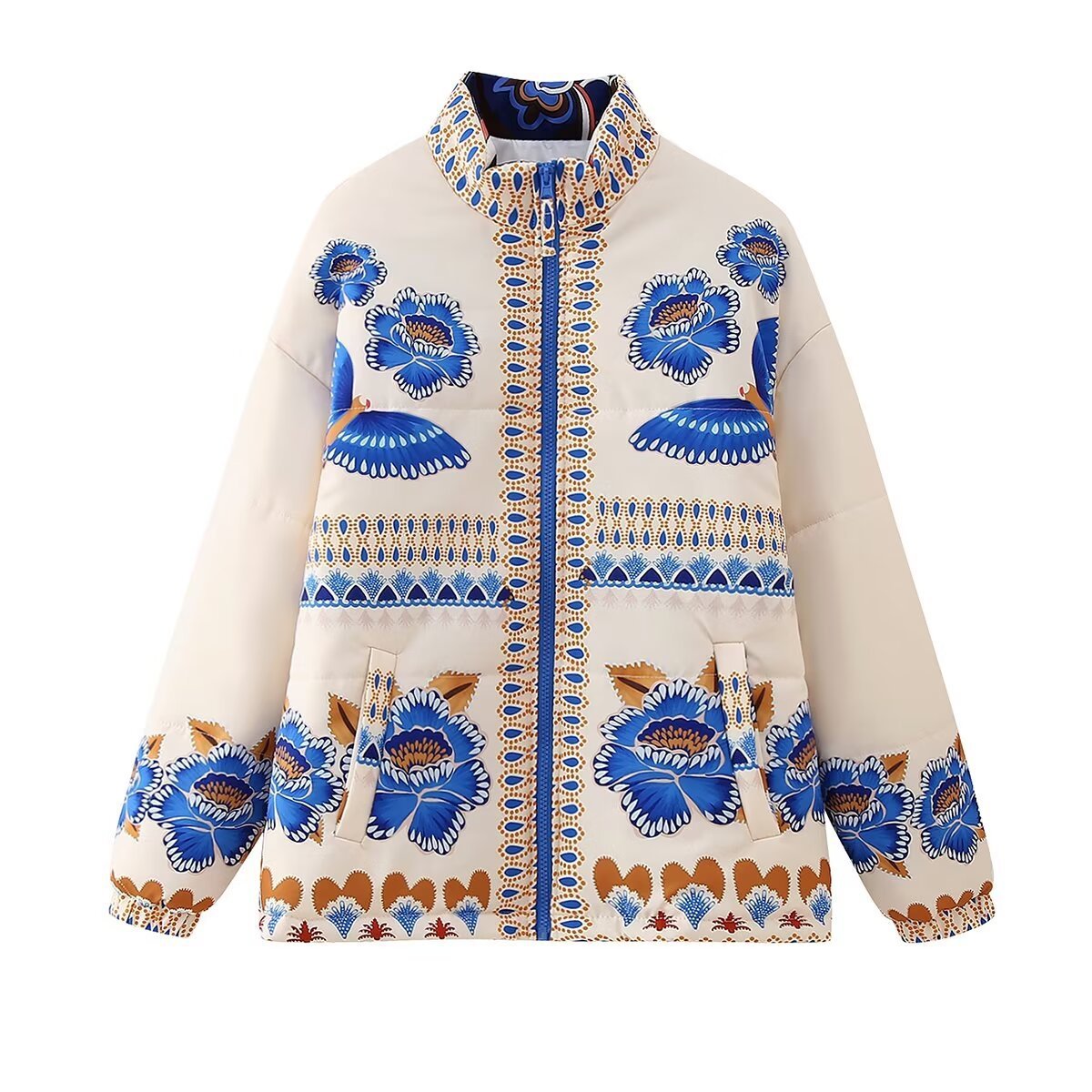 Justine | Blue Floral Print Drop Shoulder Jacket - Elovana Montreal - Jackets