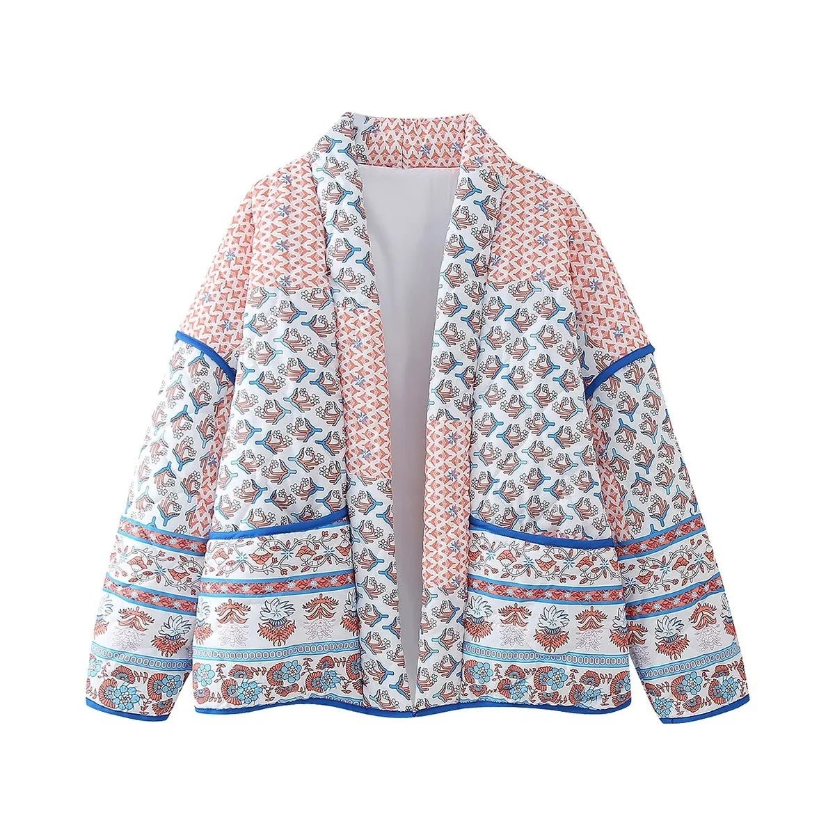 Laurie | Lapel Printed Patchwork Quilted Thin Jacket - Elovana Montreal - Jackets