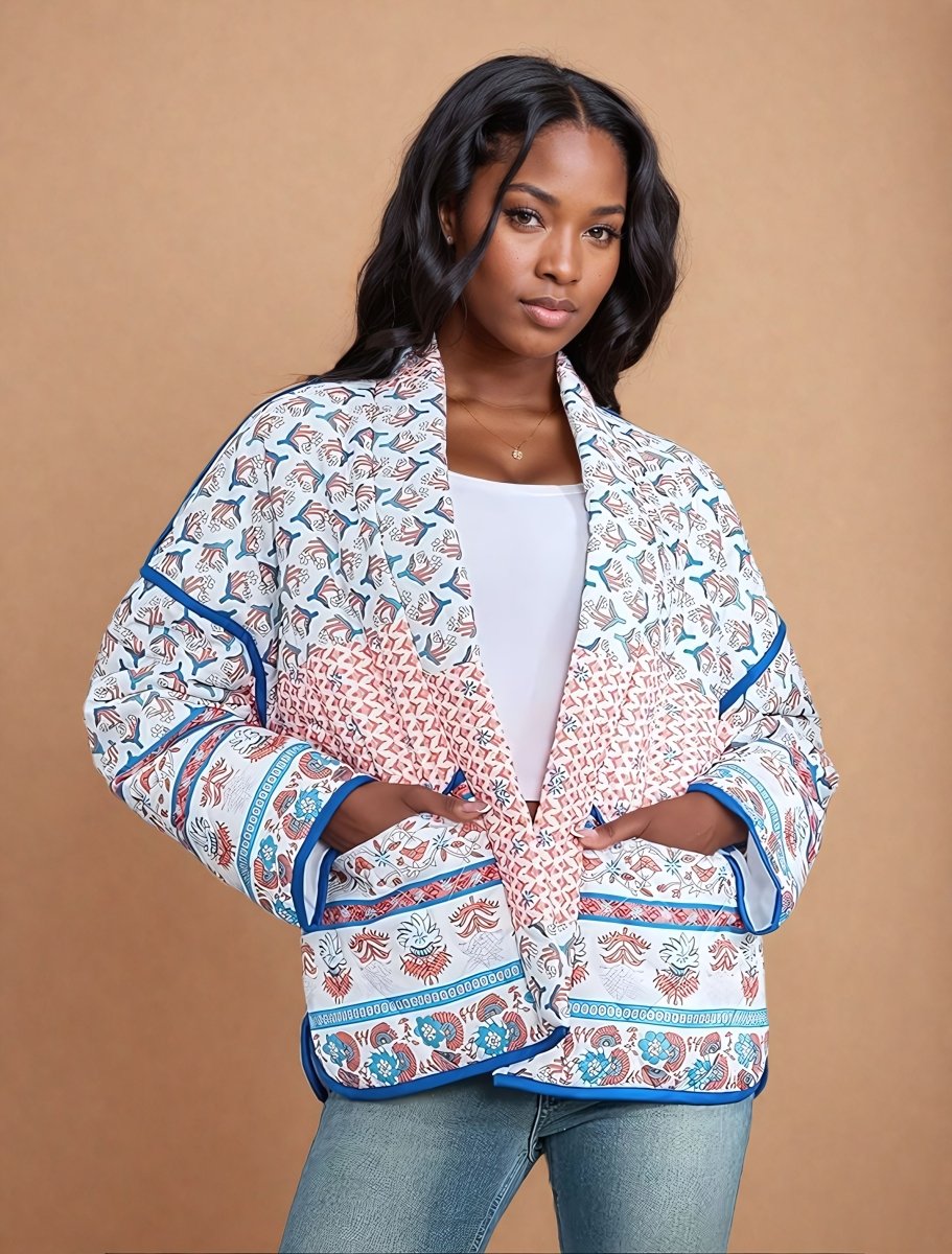 Laurie | Lapel Printed Patchwork Quilted Thin Jacket - Elovana Montreal - Jackets