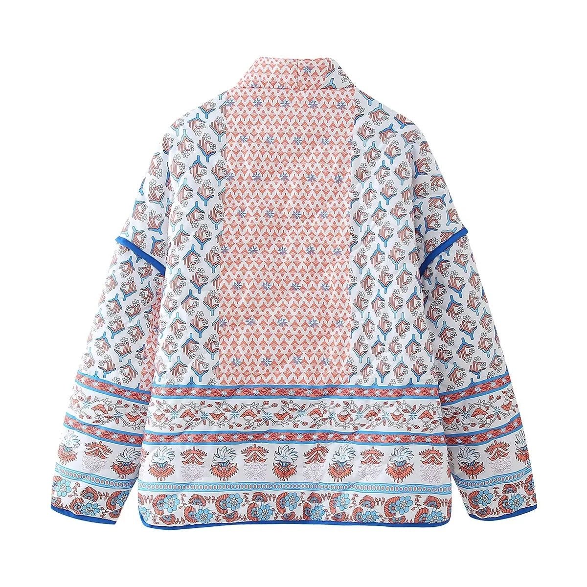 Laurie | Lapel Printed Patchwork Quilted Thin Jacket - Elovana Montreal - Jackets