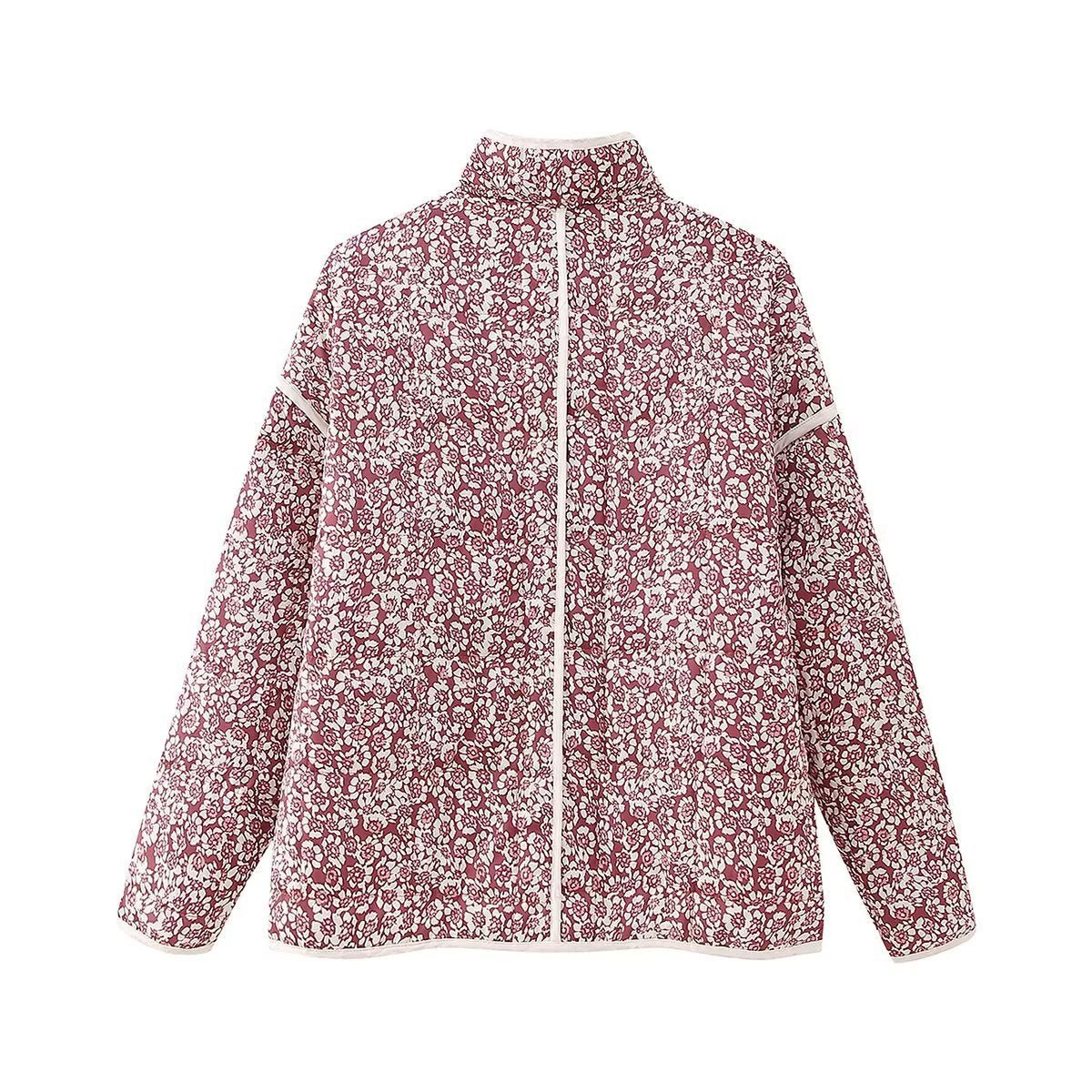 Léna | Small Floral Print Pocket Clip Cotton Drop Shoulder Jacket - Elovana Montreal - Jackets