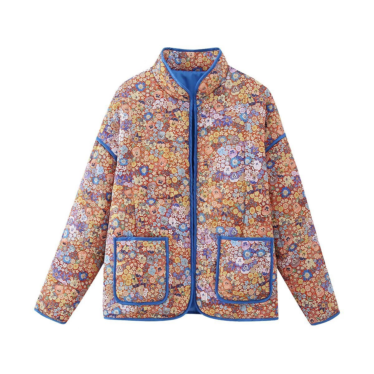 Léna | Small Floral Print Pocket Clip Cotton Drop Shoulder Jacket - Elovana Montreal - Jackets