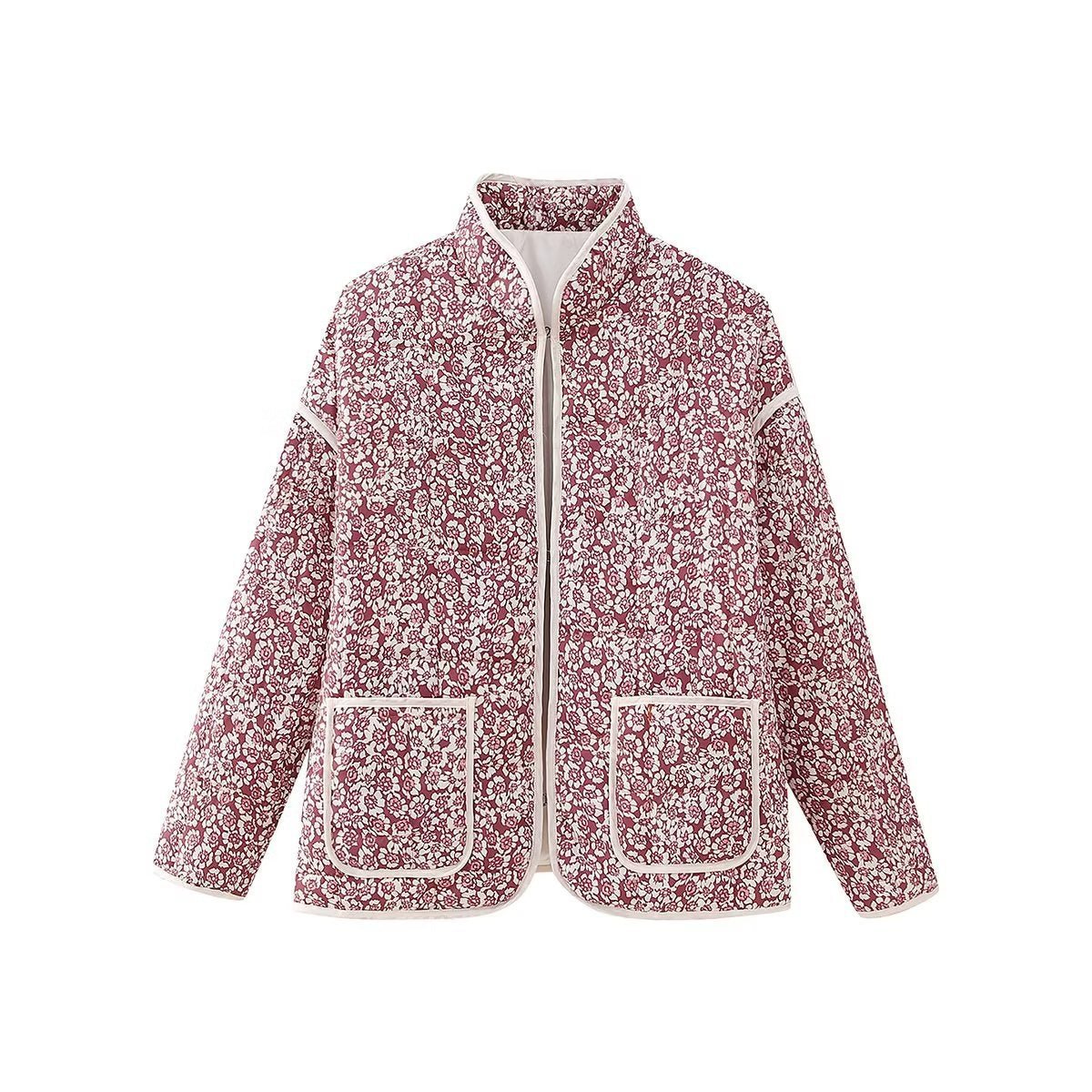 Léna | Small Floral Print Pocket Clip Cotton Drop Shoulder Jacket - Elovana Montreal - Jackets