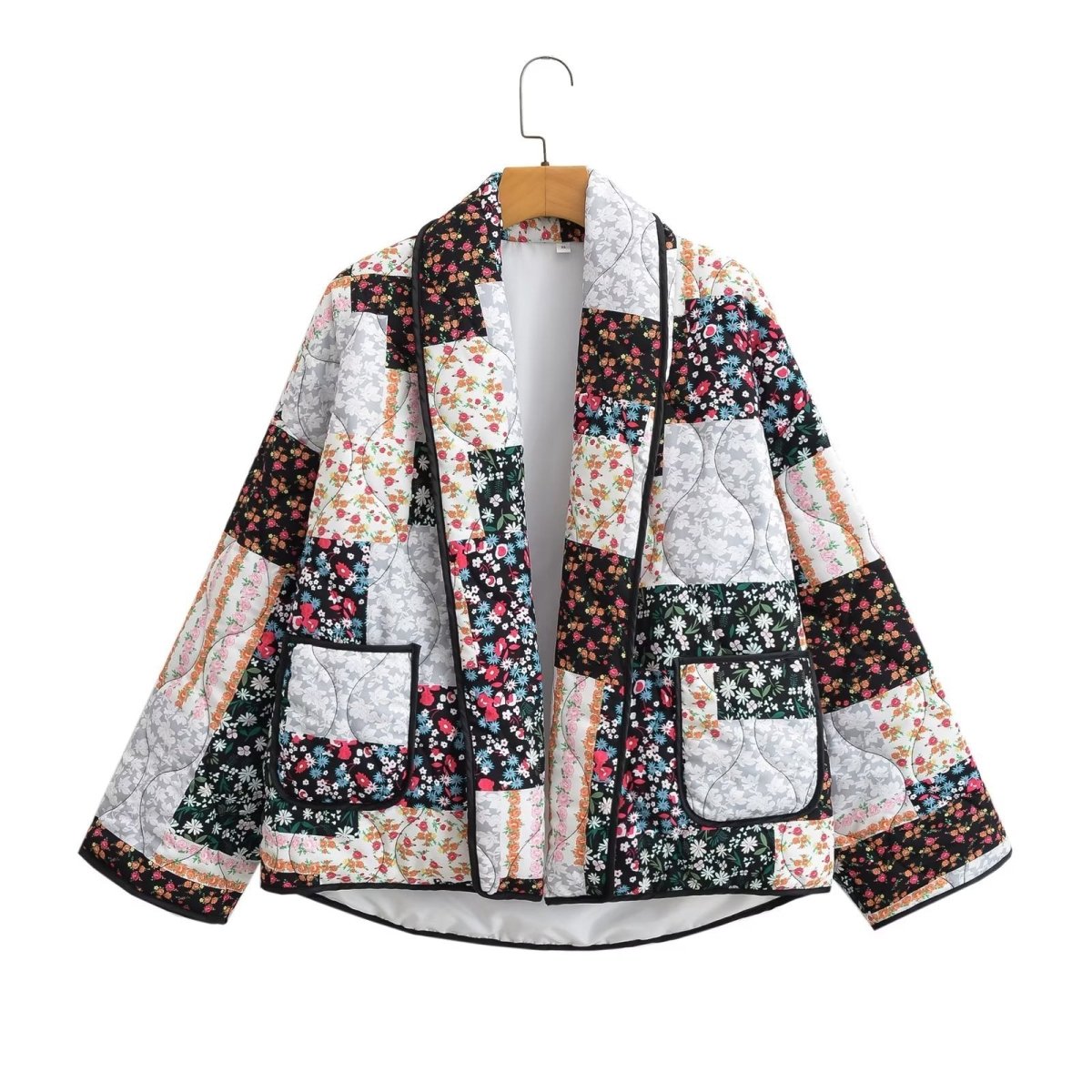 Lilou | Floral Patchwork Print Lapel Pocket Jacket - Elovana Montreal - Jackets