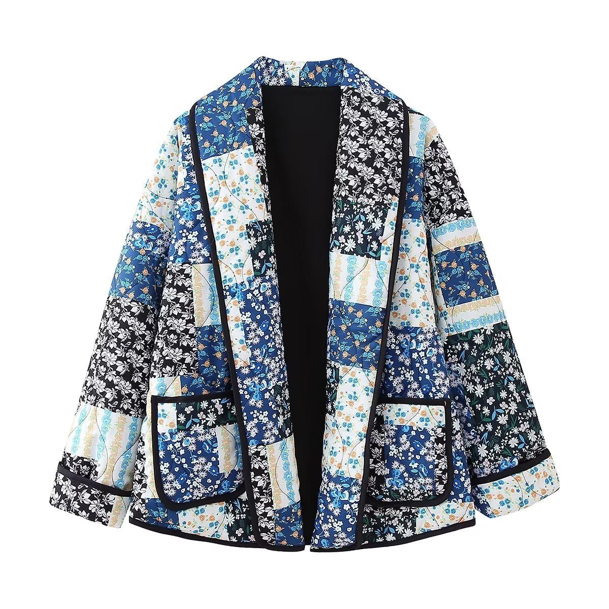 Lilou | Floral Patchwork Print Lapel Pocket Jacket - Elovana Montreal - Jackets