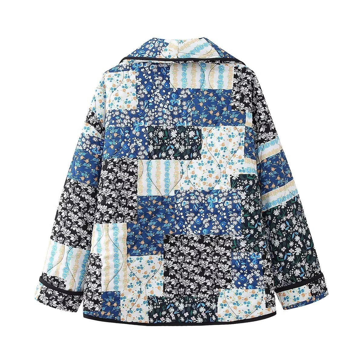 Lilou | Floral Patchwork Print Lapel Pocket Jacket - Elovana Montreal - Jackets