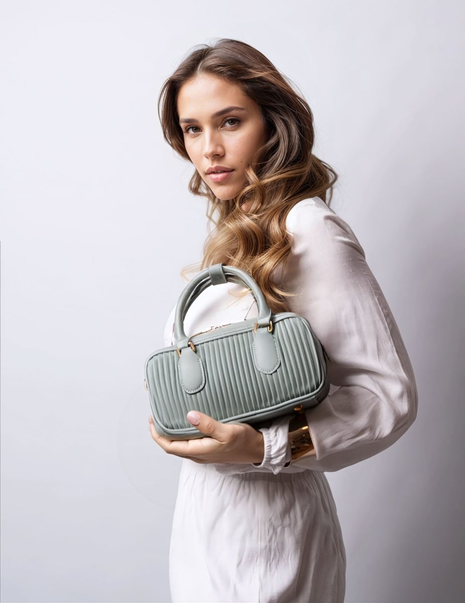 LIVIA TOP HANDLE in Turquoise Nappa Leather - Elovana Montreal - HAND BAG