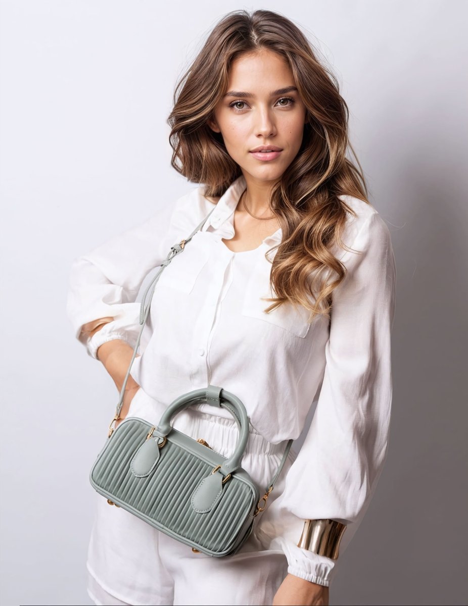 LIVIA TOP HANDLE in Turquoise Nappa Leather - Elovana Montreal - HAND BAG