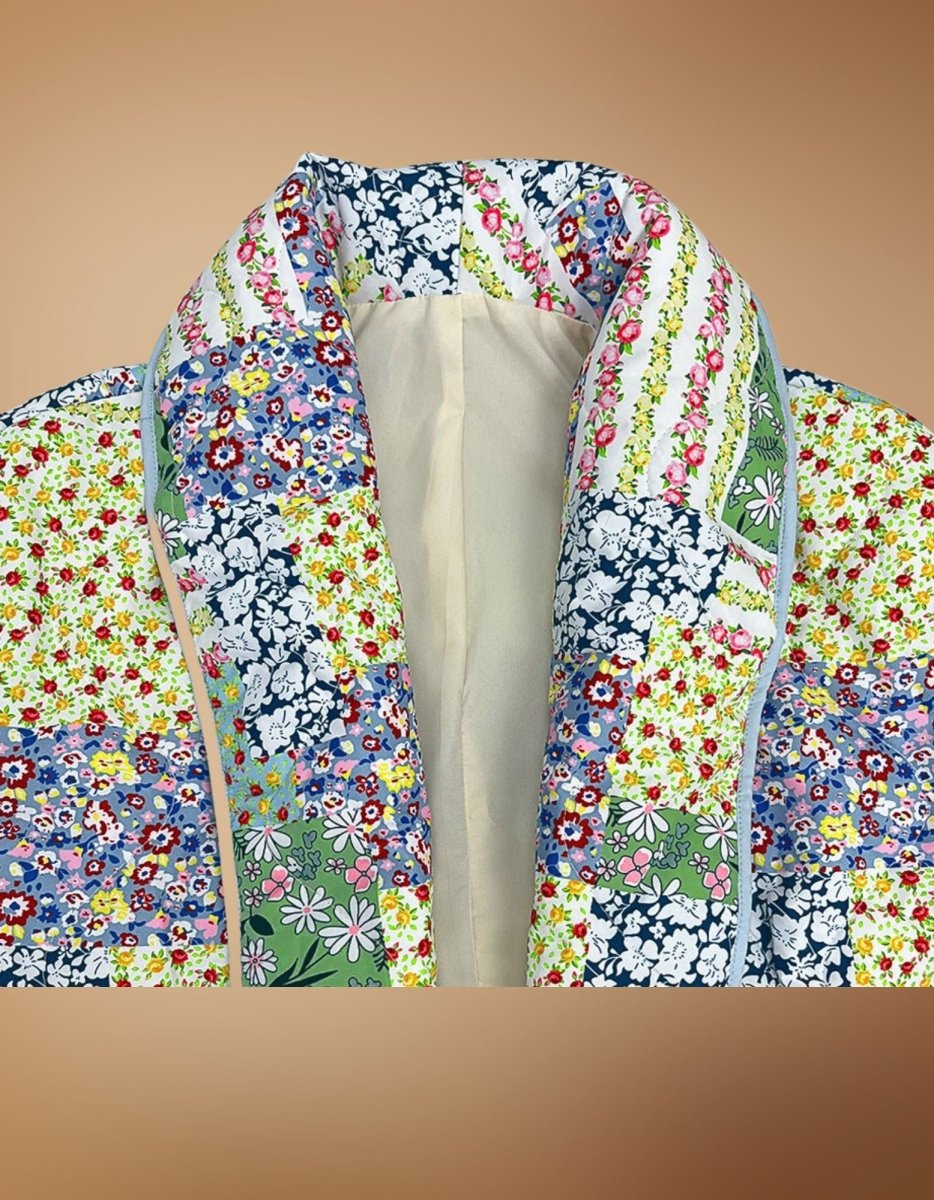 Lyne | Yellow - Green Floral Patterned Patchwork Printed Jacket - Elovana Montreal - Jackets