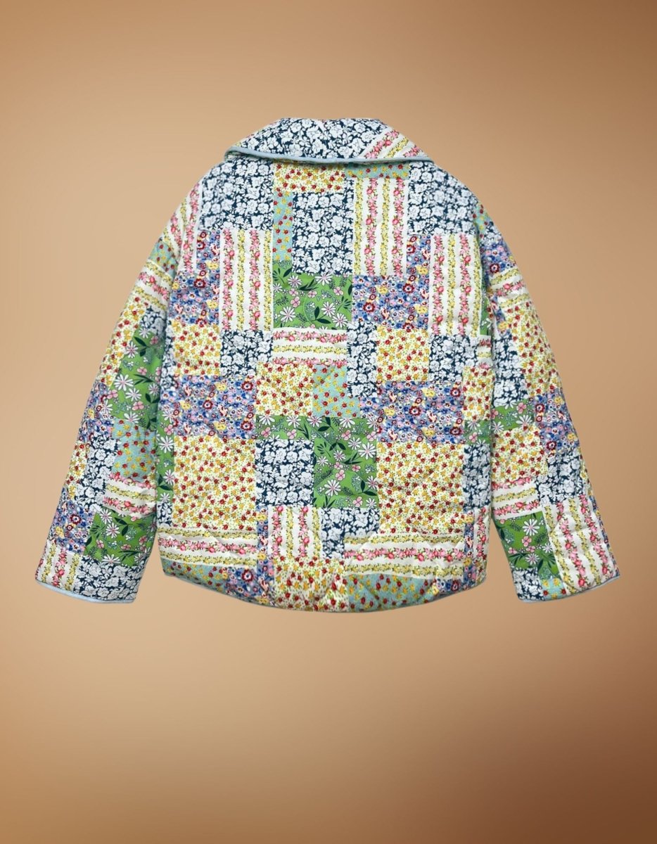 Lyne | Yellow - Green Floral Patterned Patchwork Printed Jacket - Elovana Montreal - Jackets