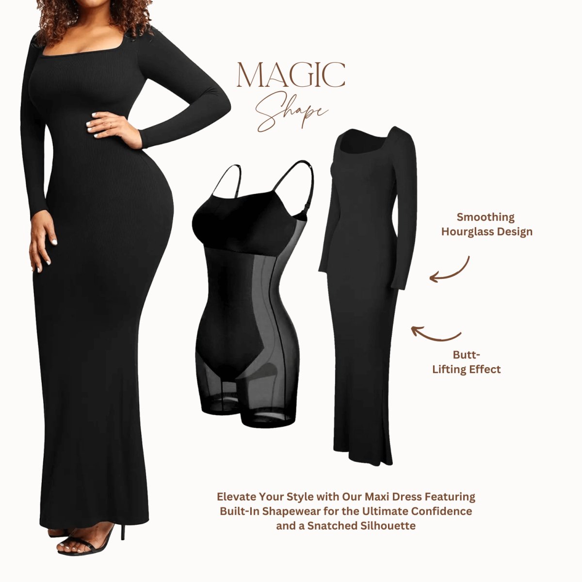 Magic Shaping Maxi Dress Long Sleeve - Elovana Montreal - Dresses