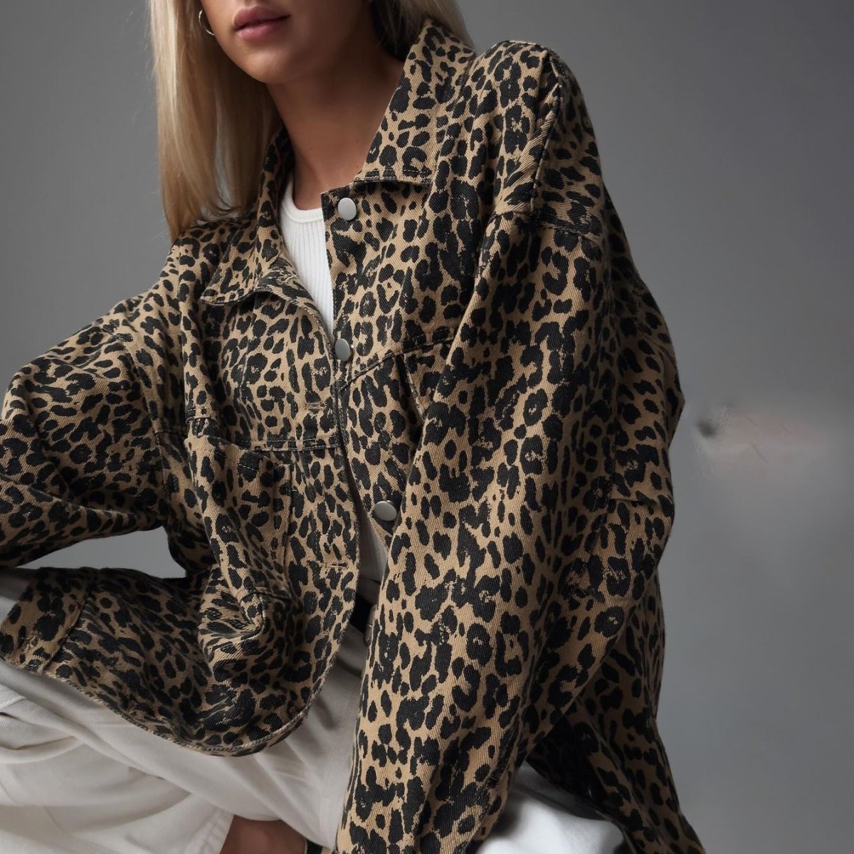 Marguerite | Vintage Street Casual Leopard Print Denim Jacket - Elovana Montreal - Jackets