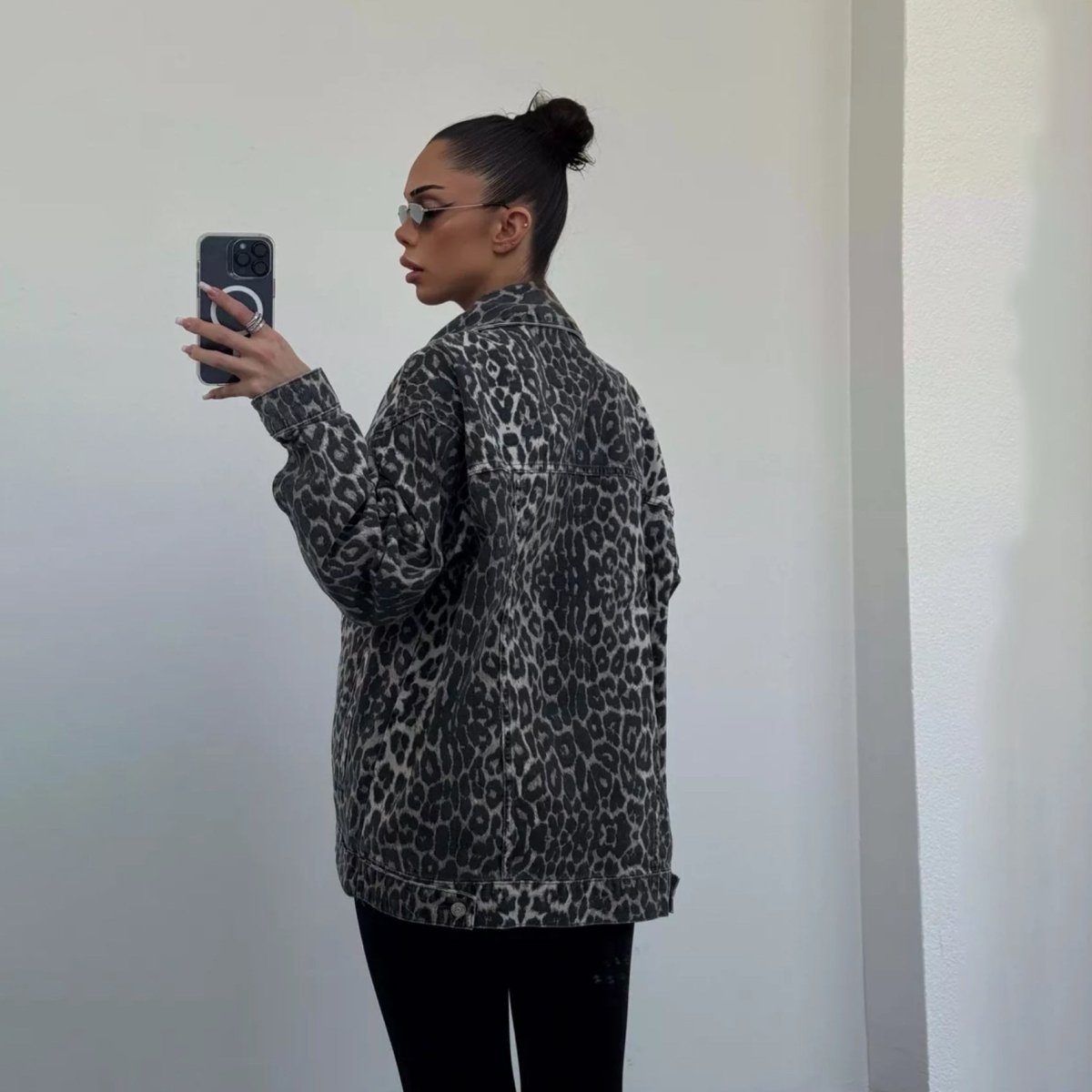 Marguerite | Vintage Street Casual Leopard Print Denim Jacket - Elovana Montreal - Jackets