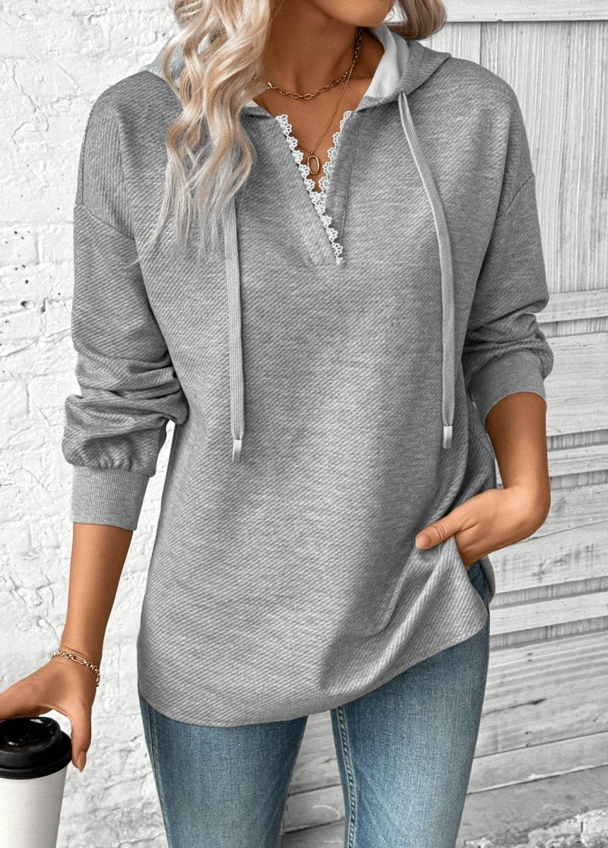 NEW IN Elovana DESIGN Grey Embroidery Jacquard Long Sleeve Hoodie - Elovana Montreal - 