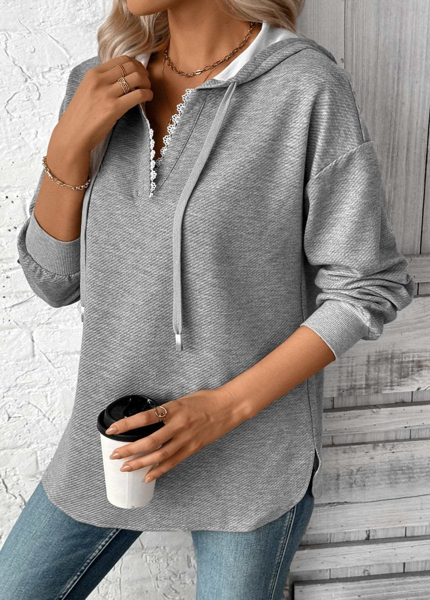 NEW IN Elovana DESIGN Grey Embroidery Jacquard Long Sleeve Hoodie - Elovana Montreal - 