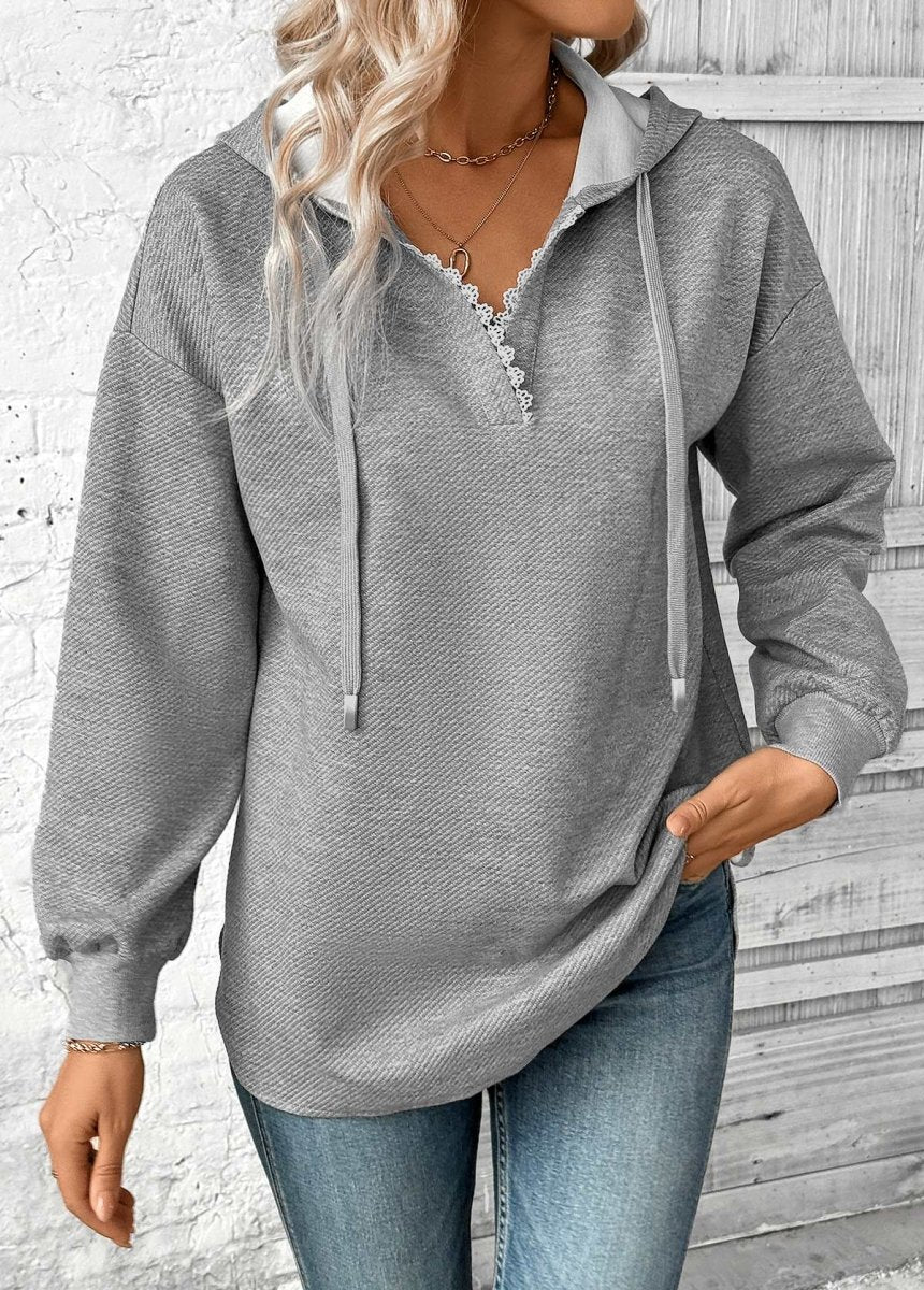 NEW IN Elovana DESIGN Grey Embroidery Jacquard Long Sleeve Hoodie - Elovana Montreal - 