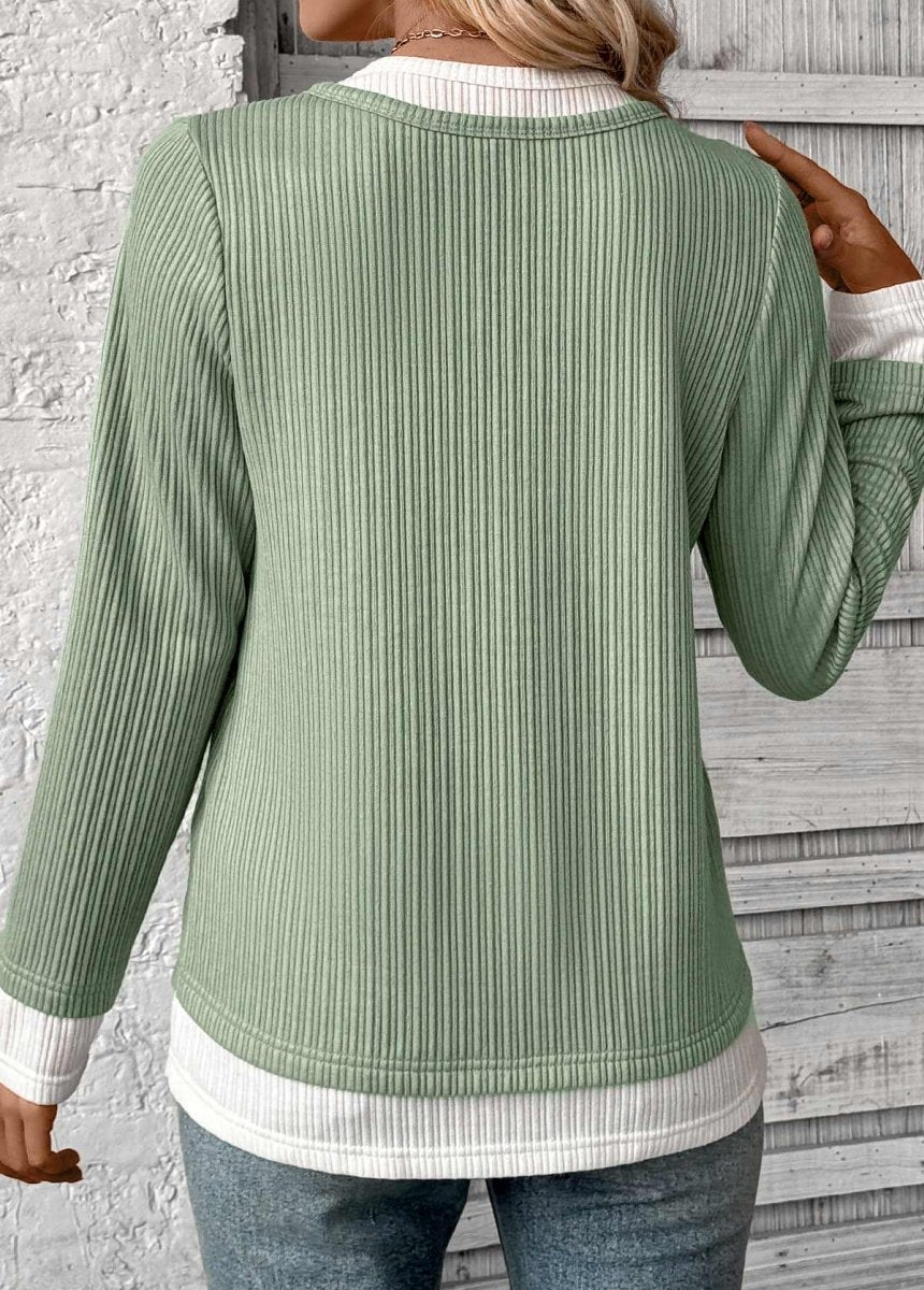 NEW IN Elovana DESIGN Light Green Fake 2in1 Long Sleeve T Shirt - Elovana Montreal - 