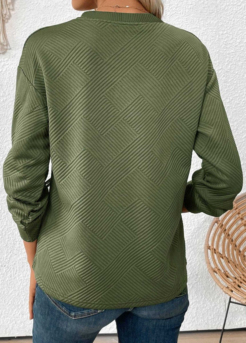 NEW IN Elovana DESIGN Olive Green Jacquard Long Sleeve Round Neck Sweatshirt - Elovana Montreal - 