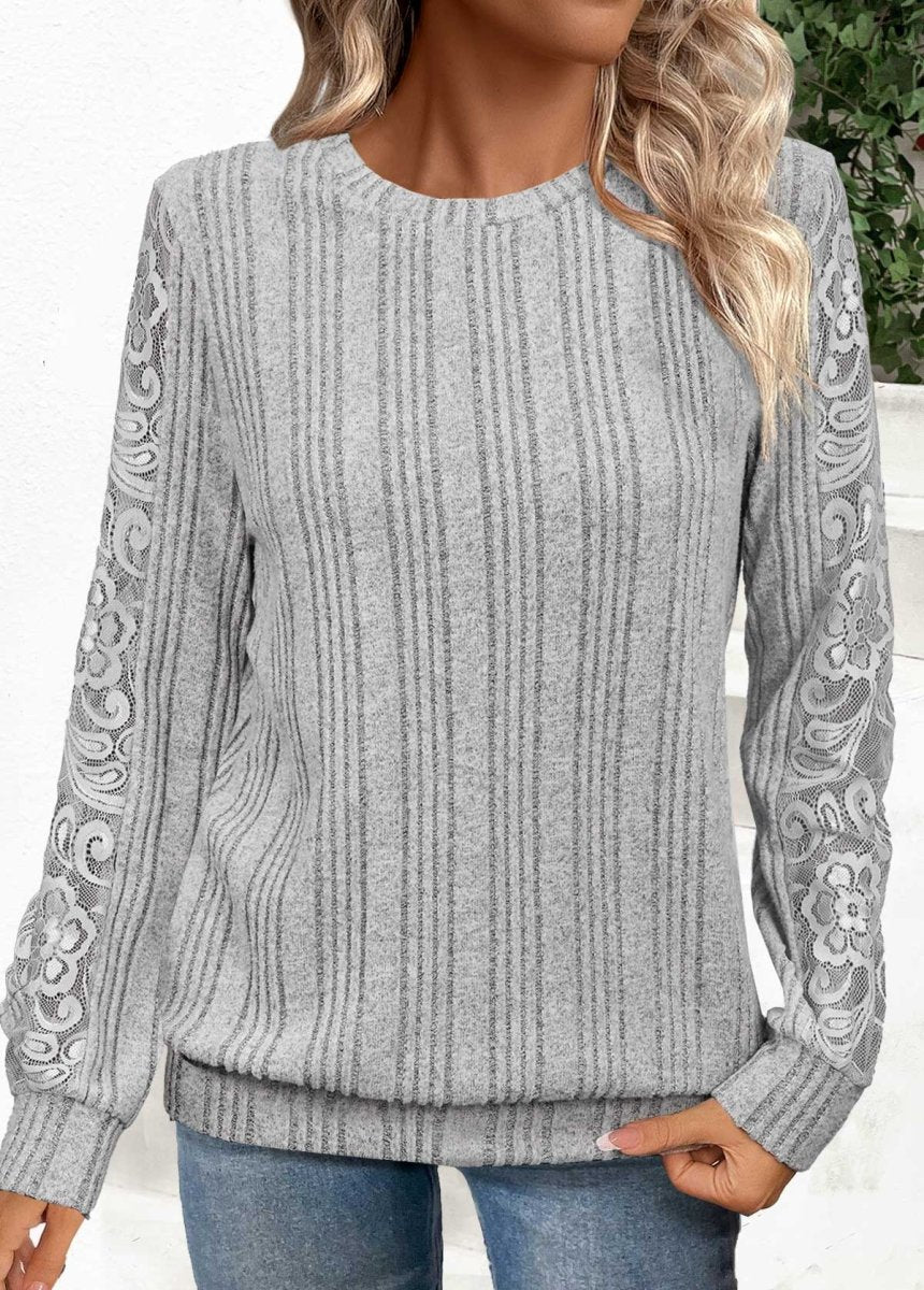 NEW IN Elovana® Grey Lace Long Sleeve Round Neck Sweatshirt - Elovana Montreal - 