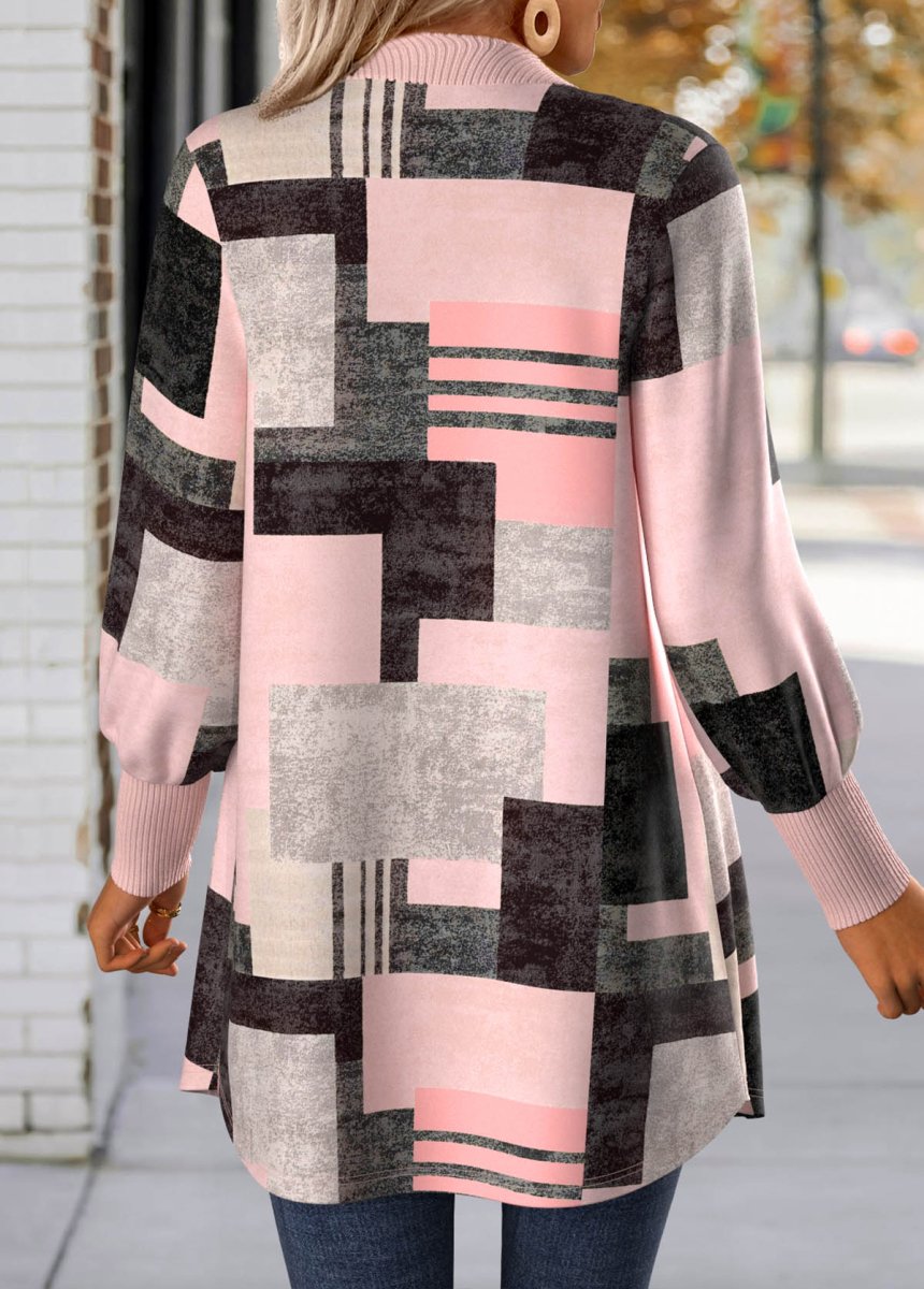 NEW IN Elovana® Light Pink Button Geometric Print Long Sleeve Coat - Elovana Montreal - 