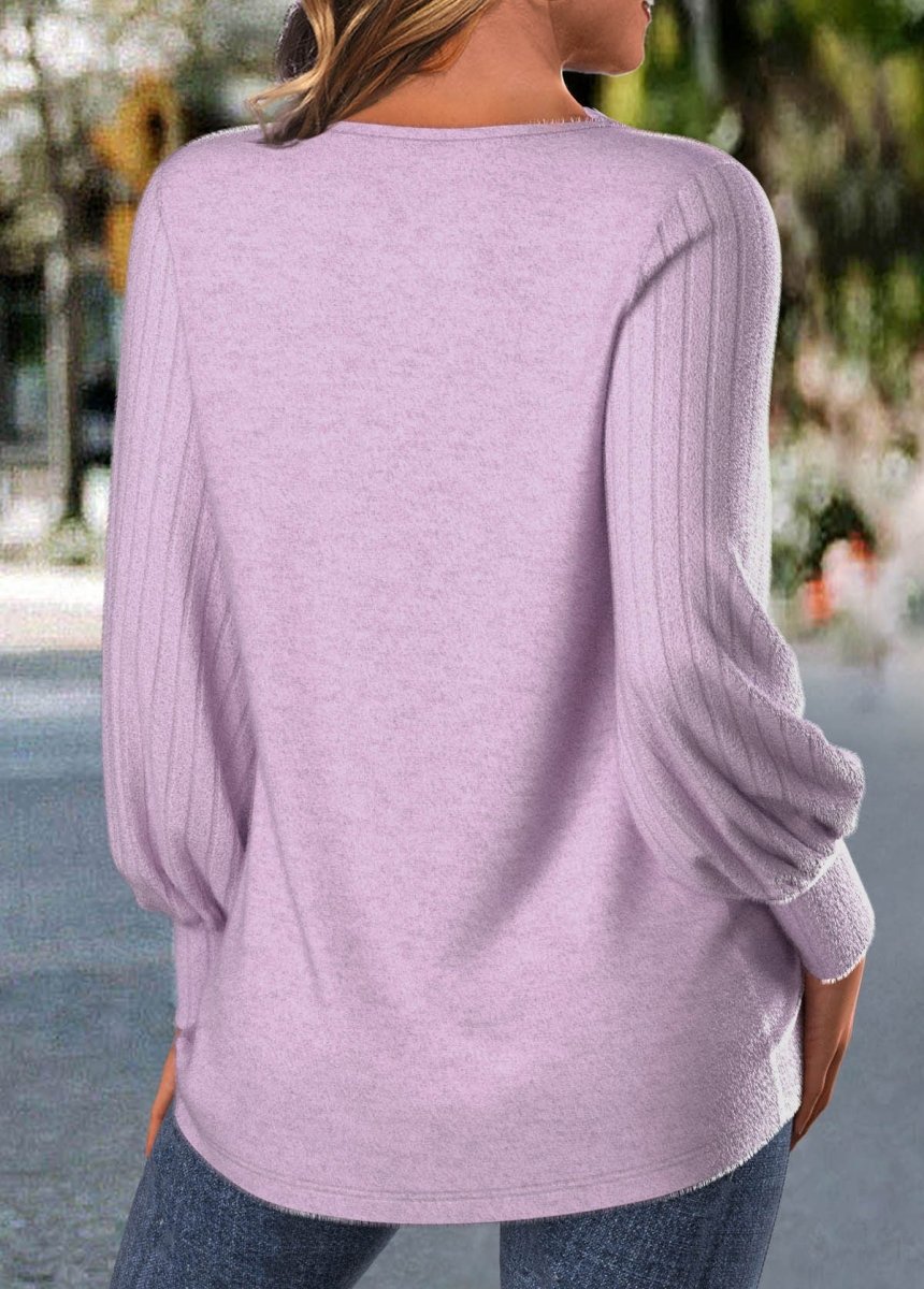 NEW IN Elovana® Light Purple Embroidery Long Sleeve Round Neck T Shirt - Elovana Montreal - 