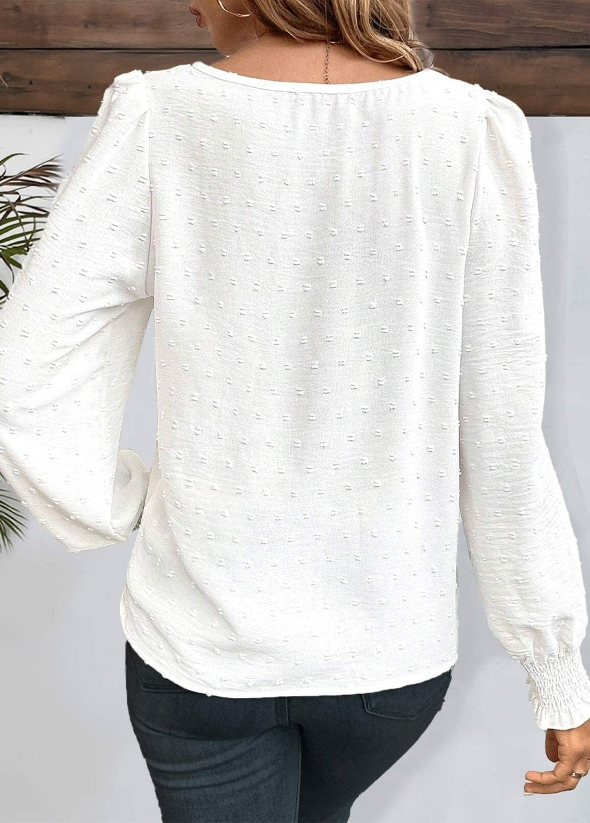 NEW IN Elovana® White Embroidery Long Sleeve Round Neck Blouse - Elovana Montreal - 