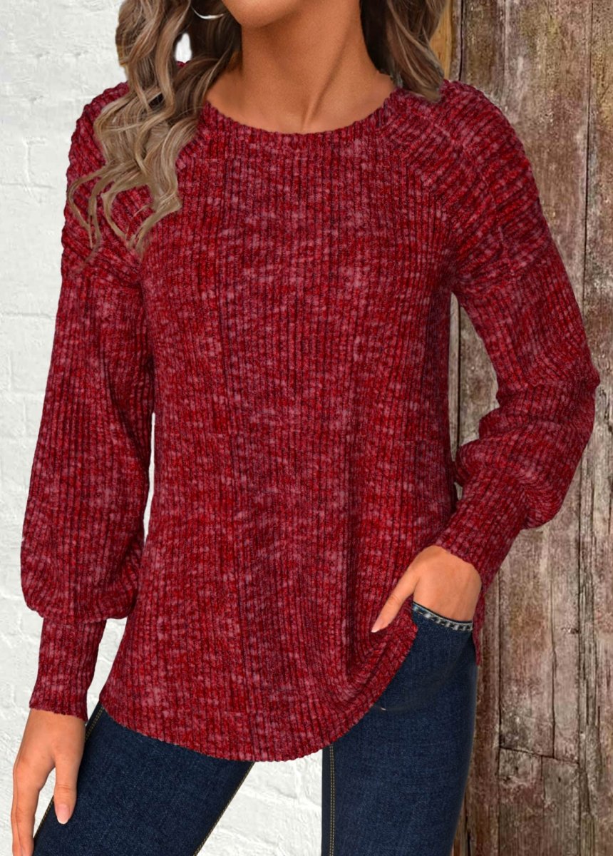 NEW IN Elovana® Wine Red Long Sleeve Round Neck T Shirt - Elovana Montreal - 