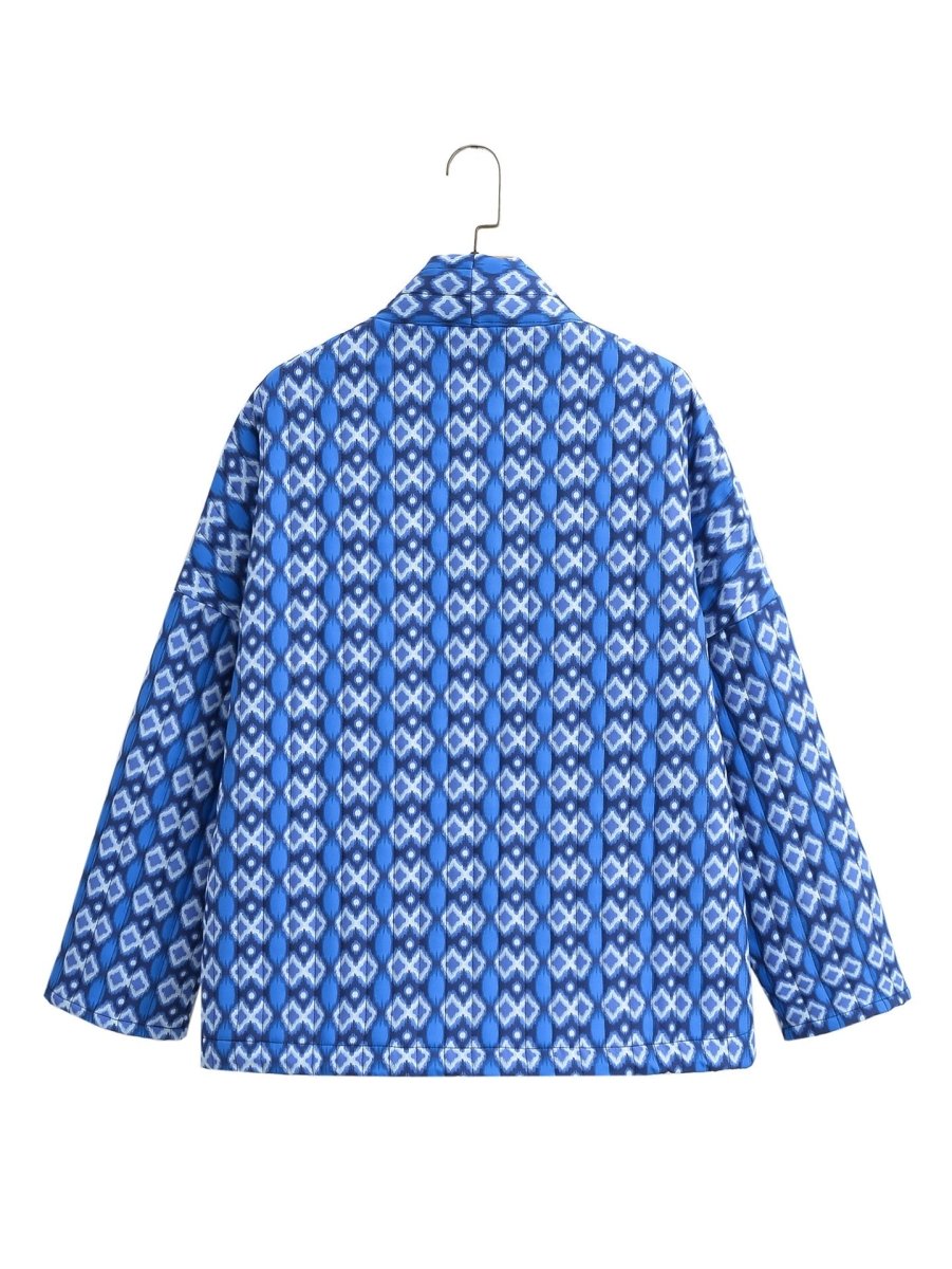 Océane | Geometric Pattern Floral Print Pockets Quilted Jacket - Elovana Montreal - Jackets