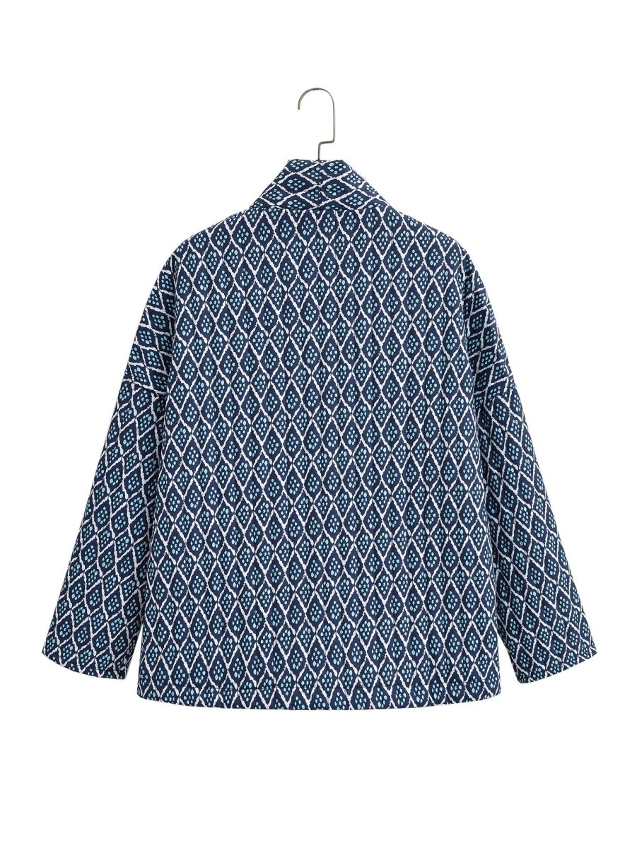 Océane | Geometric Pattern Floral Print Pockets Quilted Jacket - Elovana Montreal - Jackets