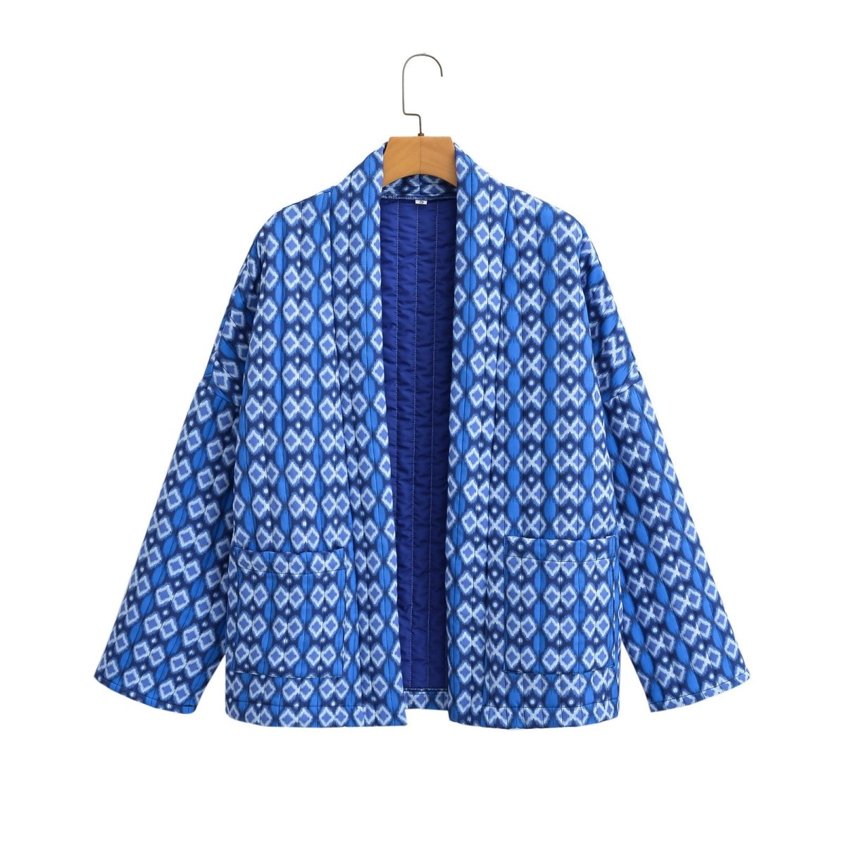 Océane | Geometric Pattern Floral Print Pockets Quilted Jacket - Elovana Montreal - Jackets