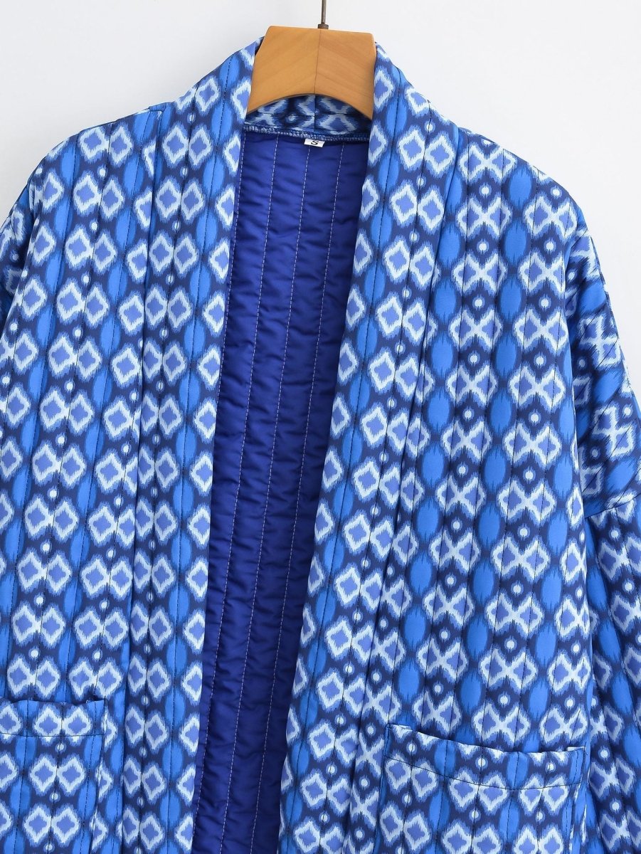 Océane | Geometric Pattern Floral Print Pockets Quilted Jacket - Elovana Montreal - Jackets