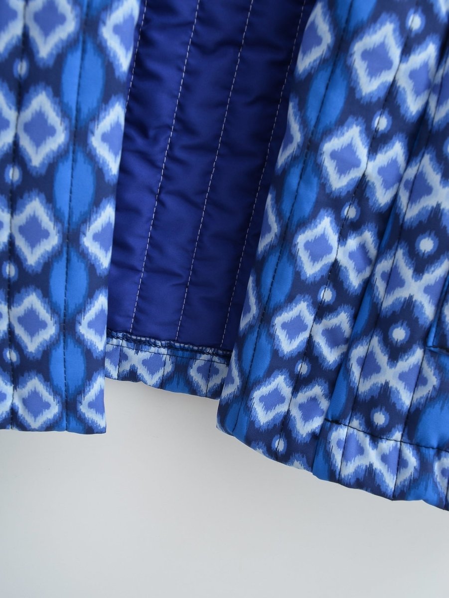 Océane | Geometric Pattern Floral Print Pockets Quilted Jacket - Elovana Montreal - Jackets