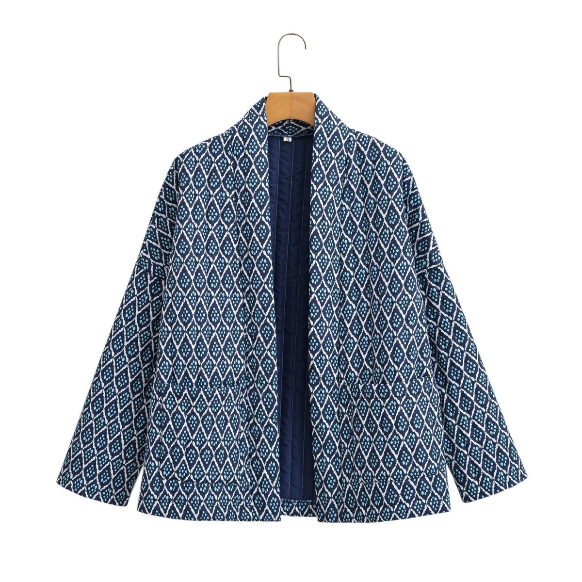 Océane | Geometric Pattern Floral Print Pockets Quilted Jacket - Elovana Montreal - Jackets