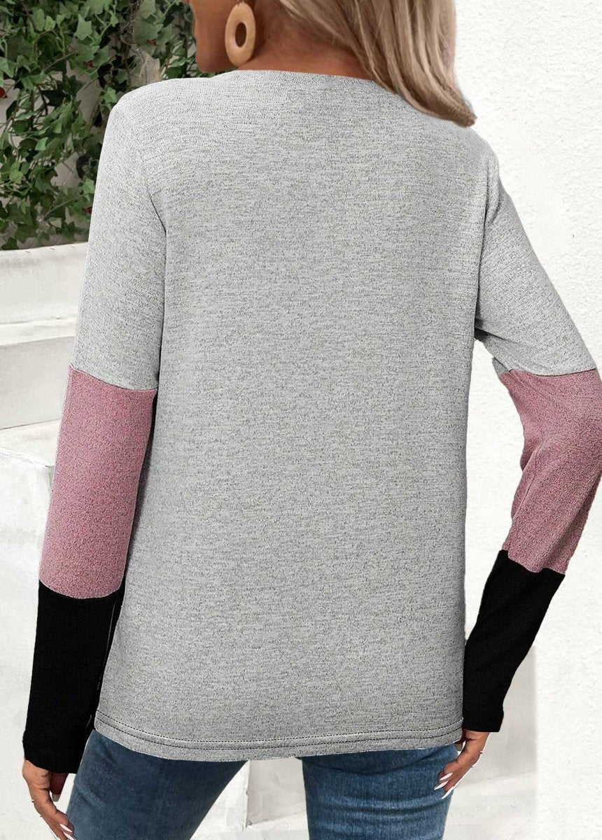 Pre Order Elovana® Grey Button Long Sleeve Round Neck T Shirt - Elovana Montreal - 