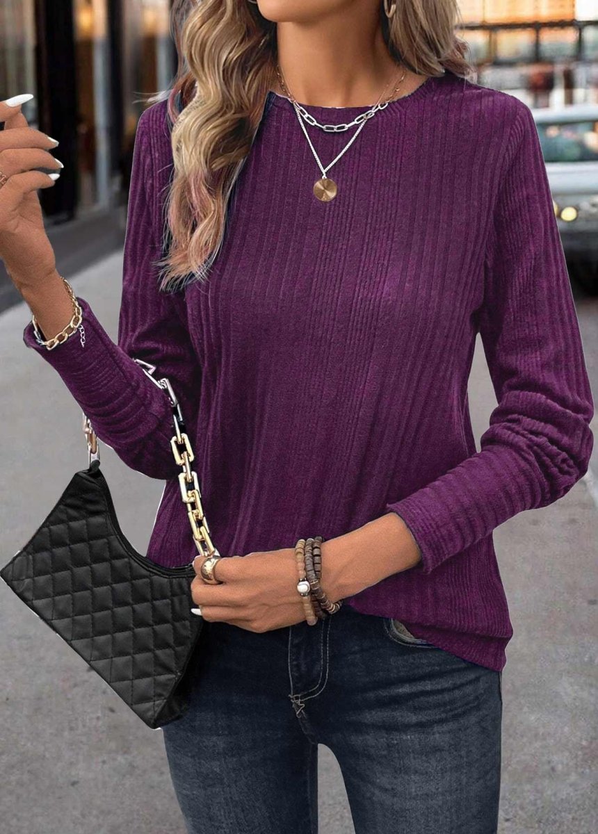 Pre Order Elovana® Purple Long Sleeve Round Neck T Shirt - Elovana Montreal - 