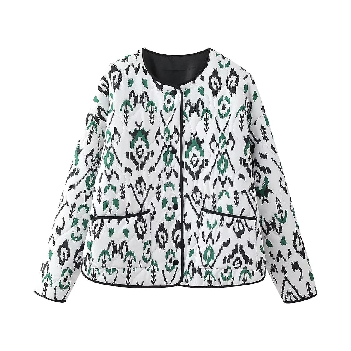 Rosalie | Geometric Print Quilted Thin Jacket - Elovana Montreal - Jackets